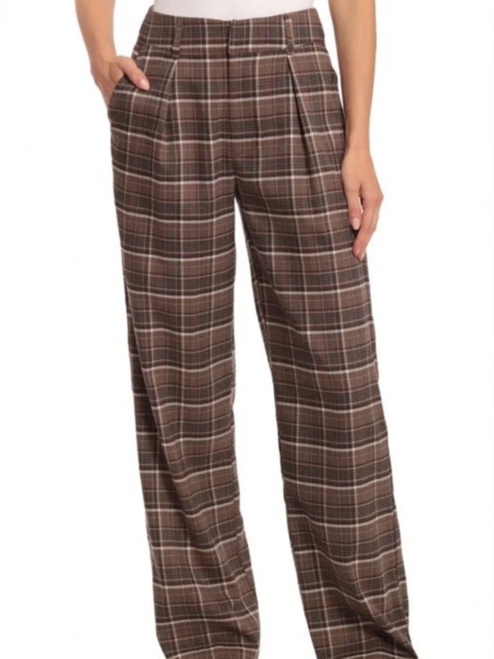 Avec Les Filles Brown Plaid Wide Leg Pants S